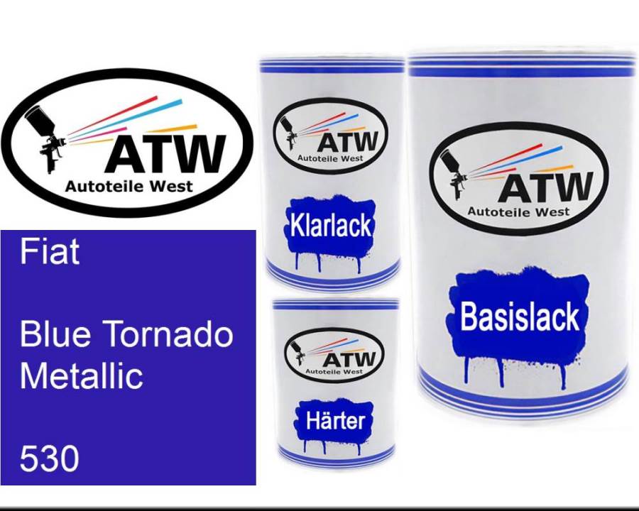 Fiat, Blue Tornado Metallic, 530: 500ml Lackdose + 500ml Klarlack + 250ml Härter - Set, von ATW Autoteile West.